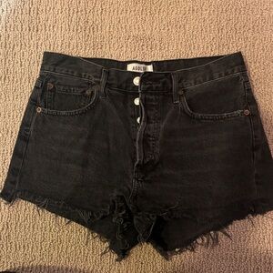 Agolde Black Jean Shorts with Frayed Hem